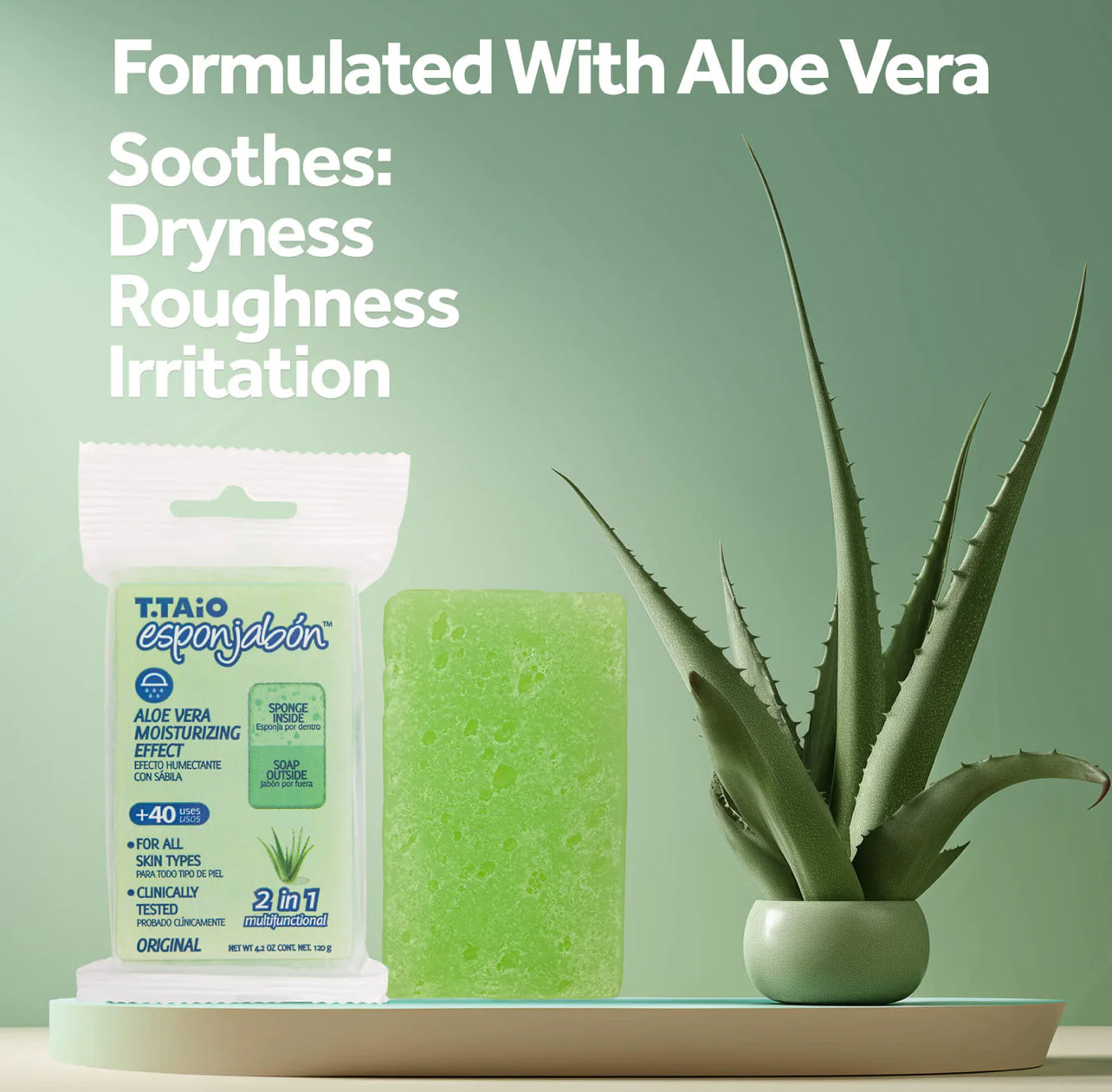T.TAiO EsponJabon Aloe Vera - Moisturizing Effect - PACK OF 6 **FREE SHIPPING