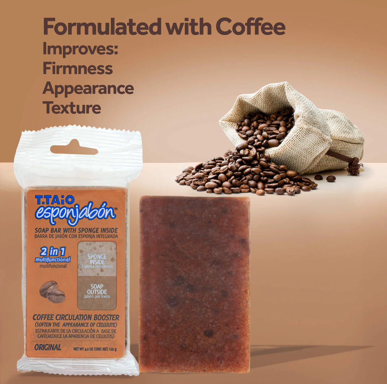 T.TAiO Esponjabon - Coffee, Circulation Boosting Effect - PACK OF 6 **FREE SHIPPING
