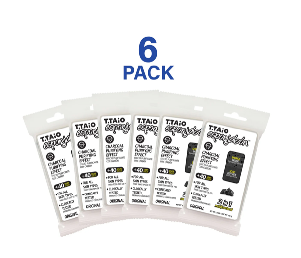 T.TAiO EsponJabon Charcoal, Purifying Effect - PACK OF 6 **FREE SHIPPING
