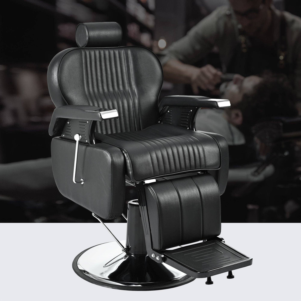 39F Inc. - Heavy Duty Reclining Hydraulic Barber Chair 360°Swivel Black