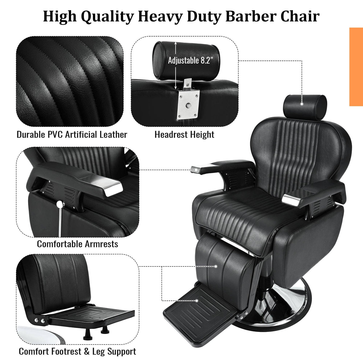 39F Inc. - Heavy Duty Reclining Hydraulic Barber Chair 360°Swivel Black