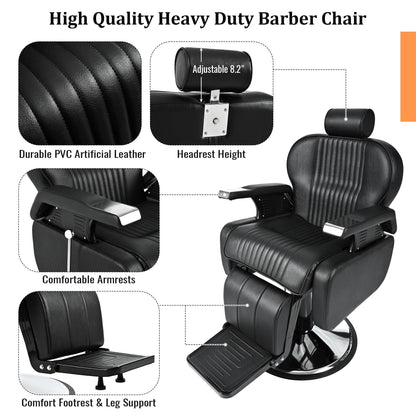 39F Inc. - Heavy Duty Reclining Hydraulic Barber Chair 360°Swivel Black