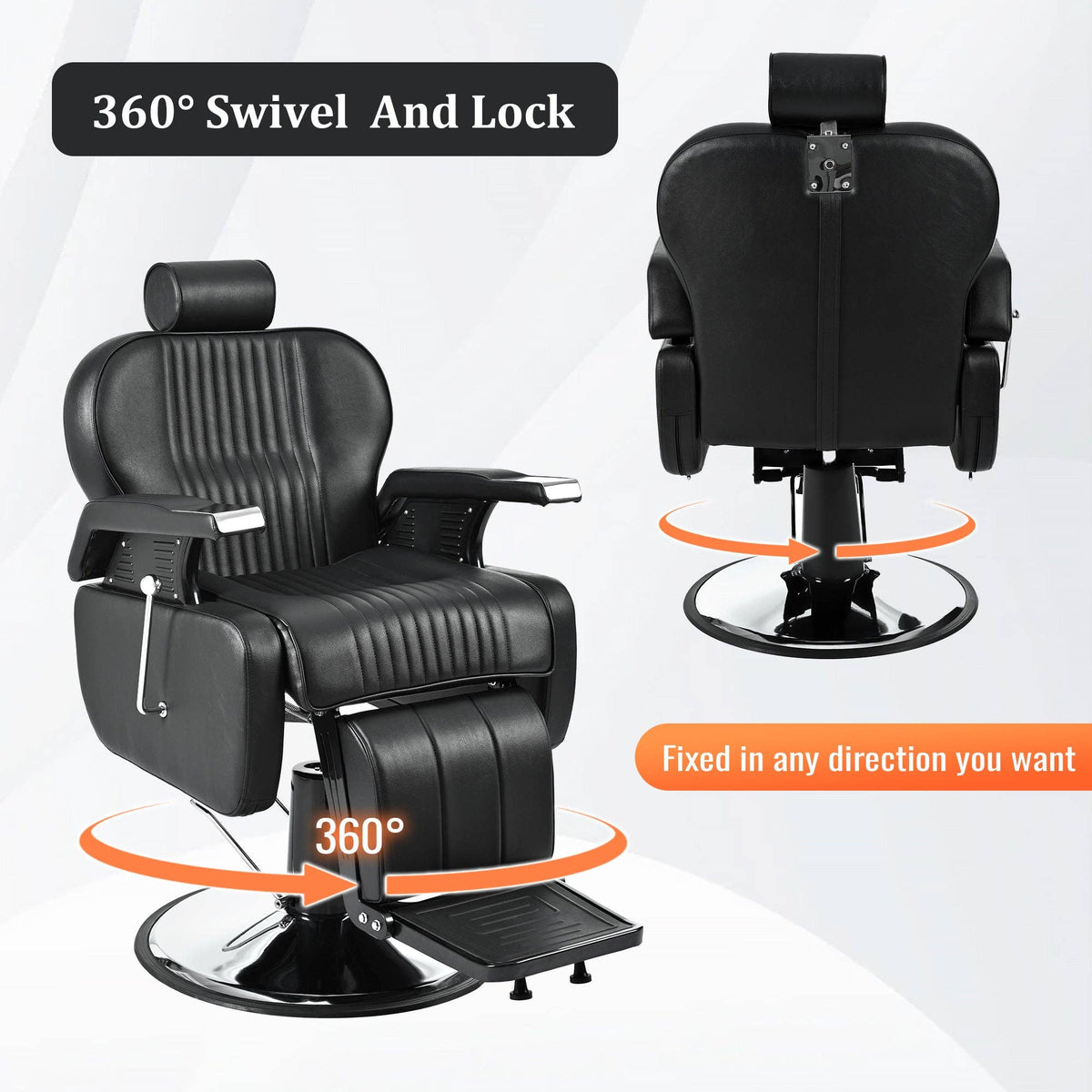 39F Inc. - Heavy Duty Reclining Hydraulic Barber Chair 360°Swivel Black
