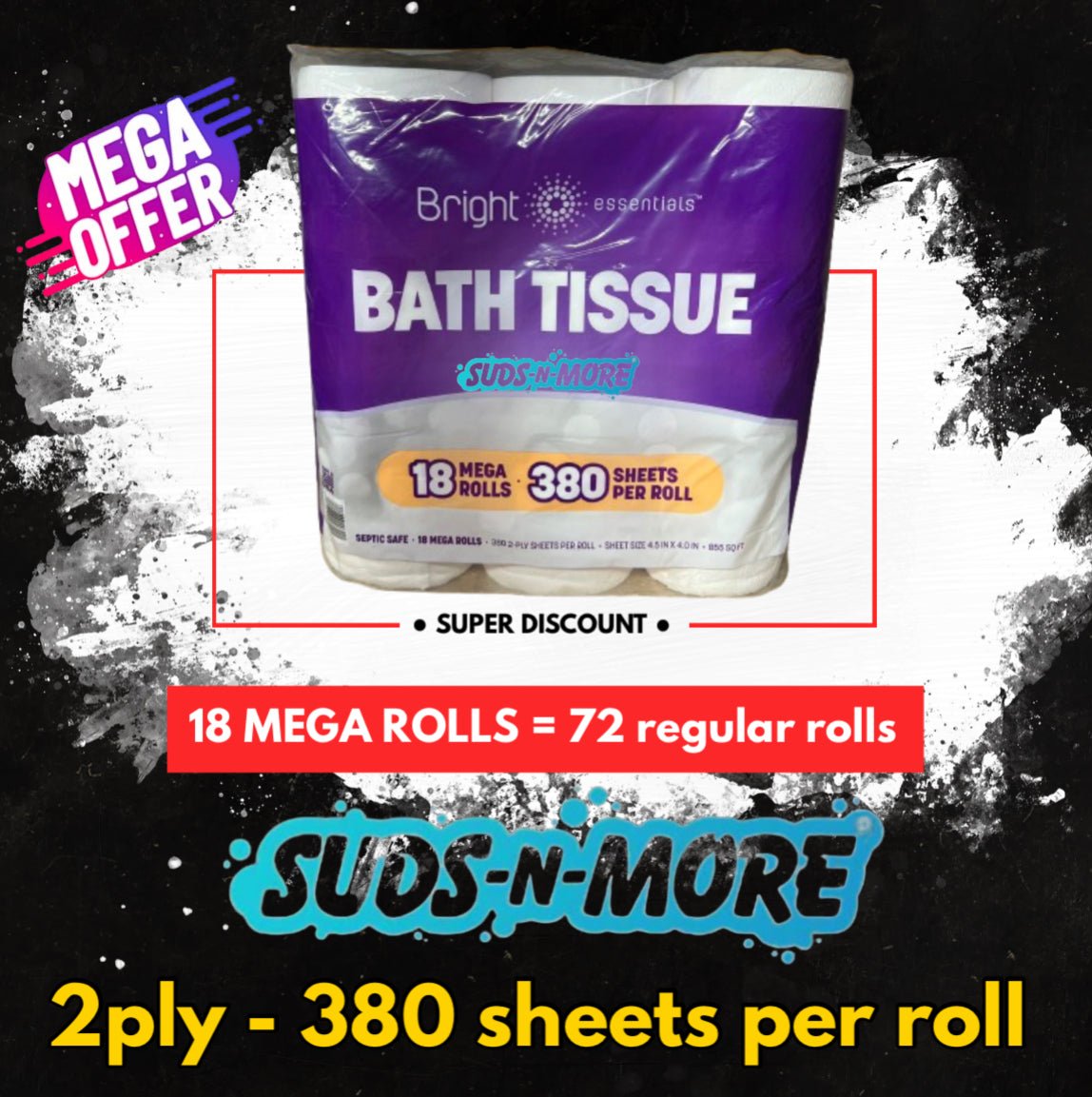 BRIGHT Essentials Soft & Strong Premium Toilet Paper, 18 Mega Rolls
