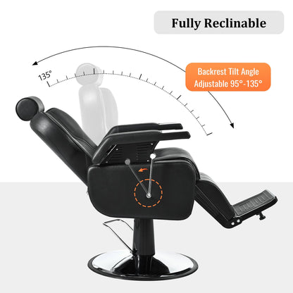 39F Inc. - Heavy Duty Reclining Hydraulic Barber Chair 360°Swivel Black