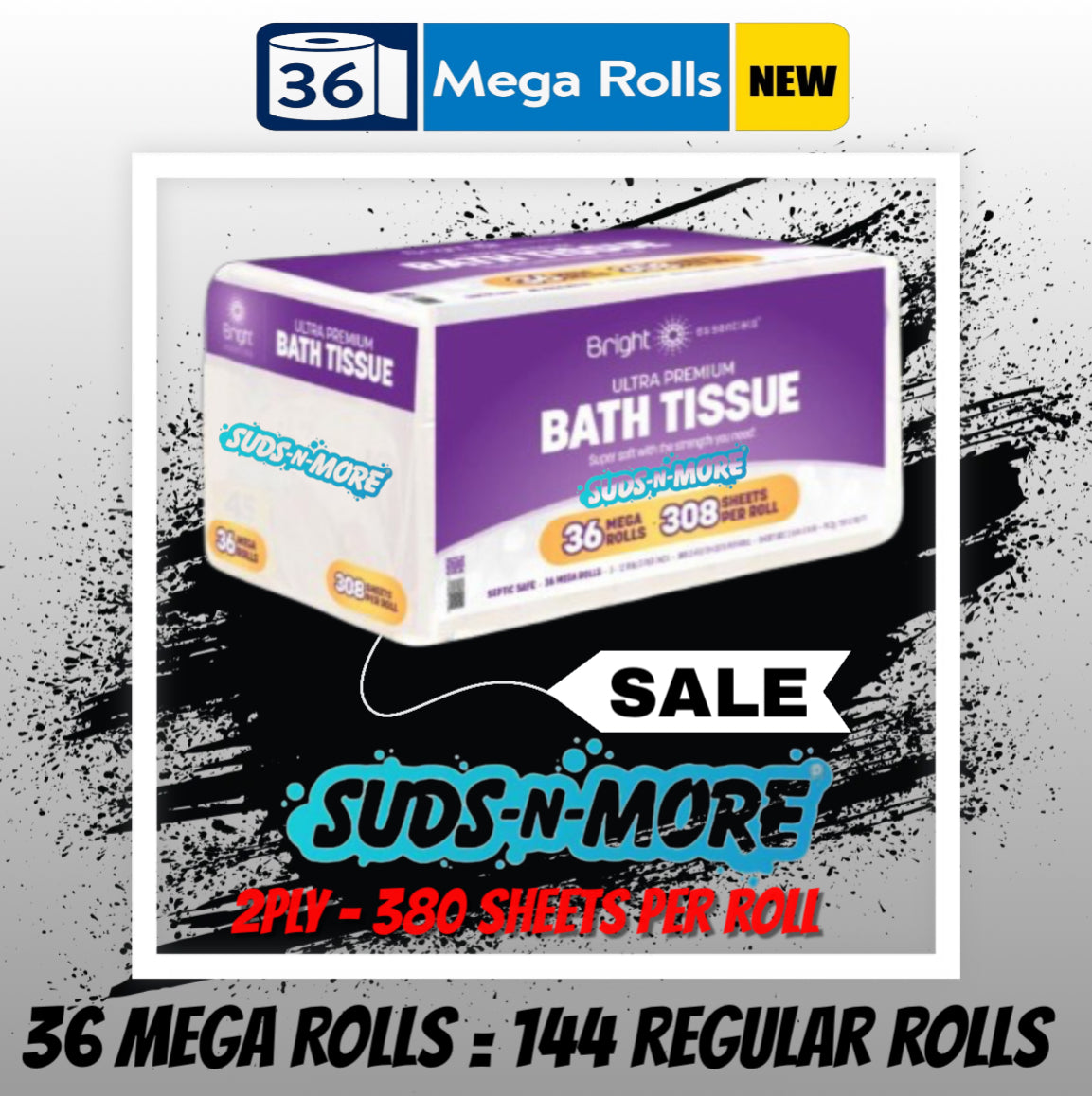 BRIGHT Essentials Soft &amp; Strong Premium Toilet Paper, 36 Mega Rolls