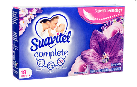 Suavitel Complete Dryer Sheets, Fabric Conditioner, Lavender Scent, 18 Sheets