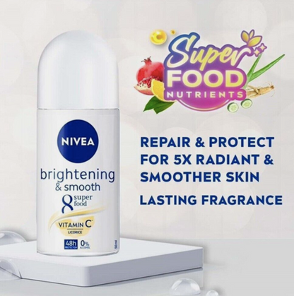 NIVEA DEODORANT ROLL-ON BRIGHTENING 50ML **FREE SHIPPING
