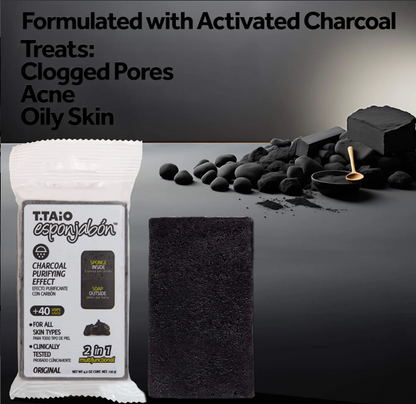T.TAiO EsponJabon Charcoal, Purifying Effect - PACK OF 6 **FREE SHIPPING