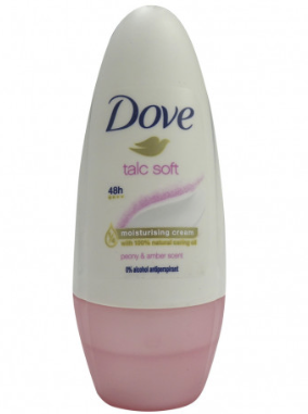 Dove roll-on deodorant 50 ml. Talc soft.