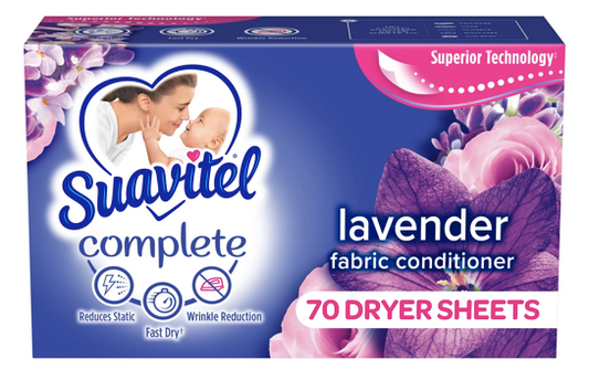 Suavitel Complete Dryer Sheets, Fabric Conditioner, Fresh Lavender, 70 Sheets