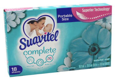 Suavitel Complete Fabric Conditioner Dryer Sheets, Waterfall Mist Scent, 18 Sheets