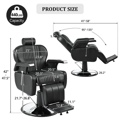 39F Inc. - Heavy Duty Reclining Hydraulic Barber Chair 360°Swivel Black