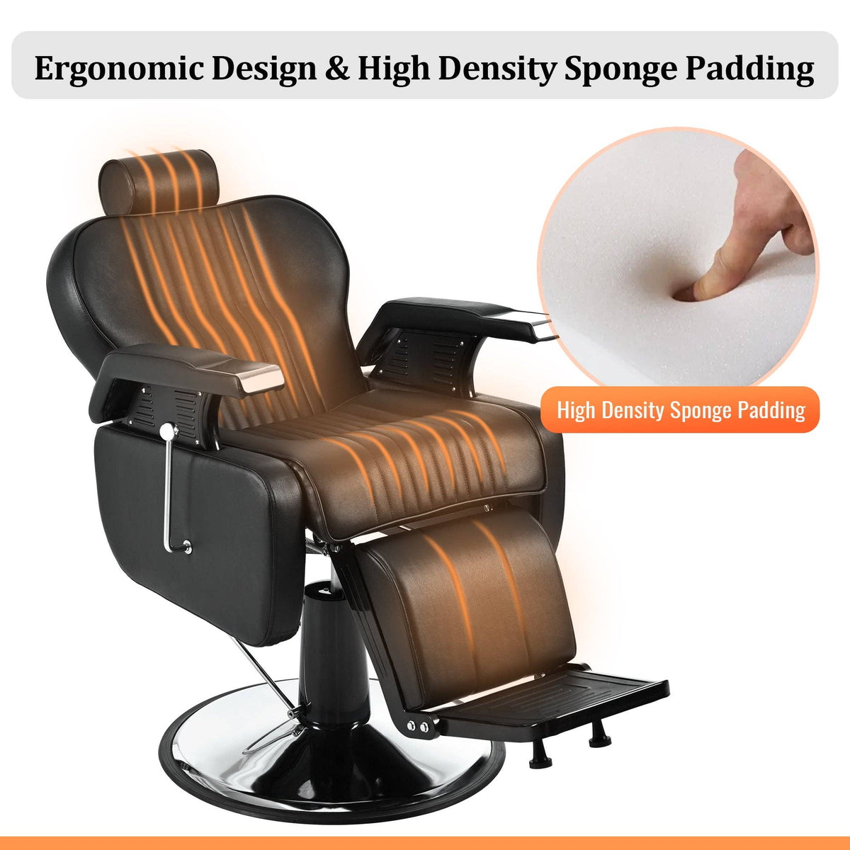 39F Inc. - Heavy Duty Reclining Hydraulic Barber Chair 360°Swivel Black